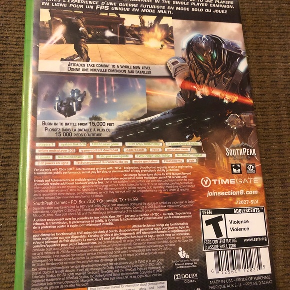 XBOX 360 game SECTION 8 Tested no manual - Picture 2 of 4